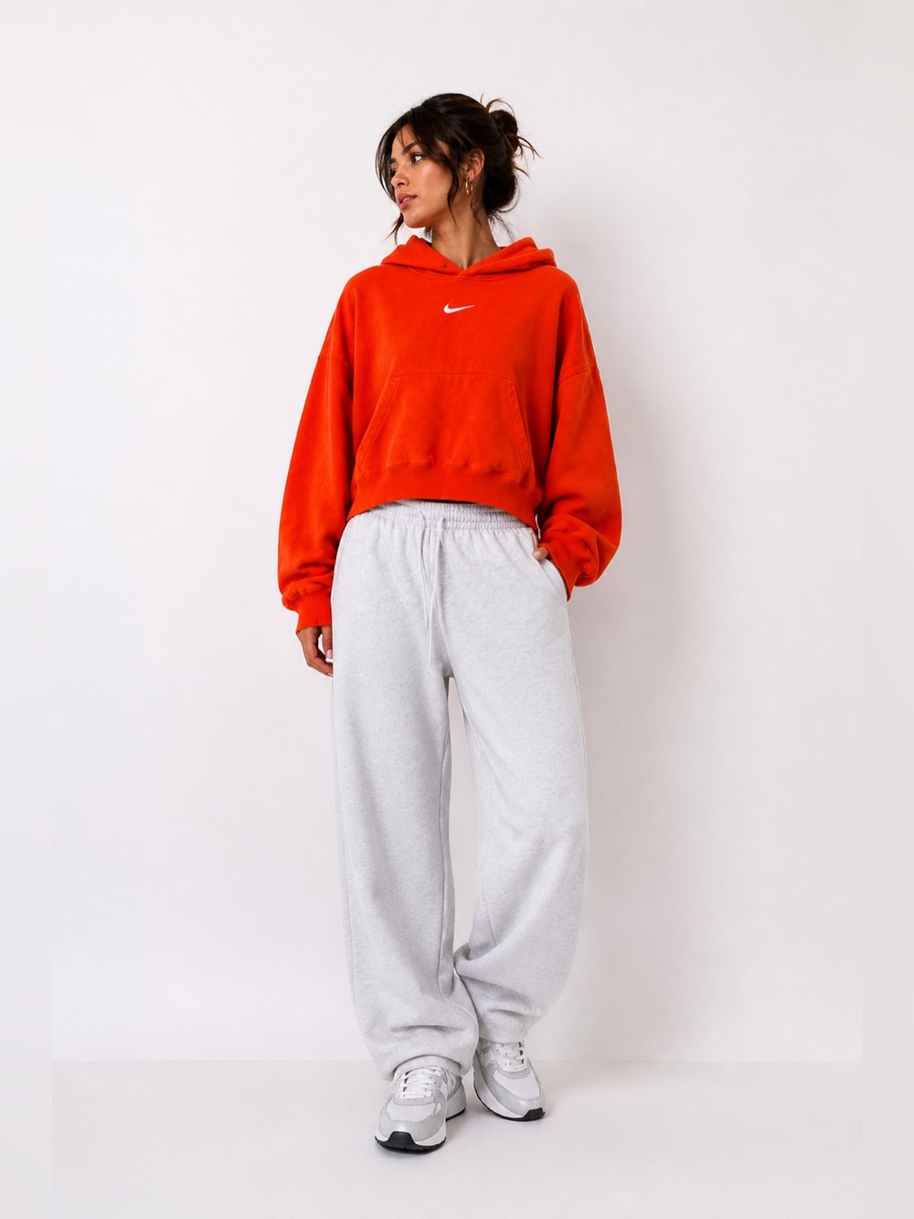 Nike Orange Cropped Hoodie Oversized Boxy Sweatshirt Athleisure